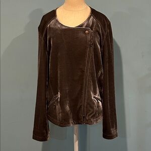 Soft Surroundings Velvet Moto Style Asymmetrical Zip Up Jacket XL Gray Taupe